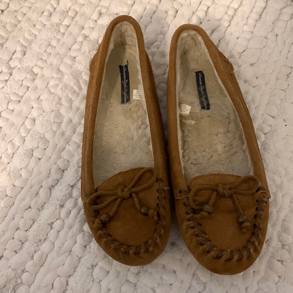 Brown Warm Fuzzy American Eagle Moccasins